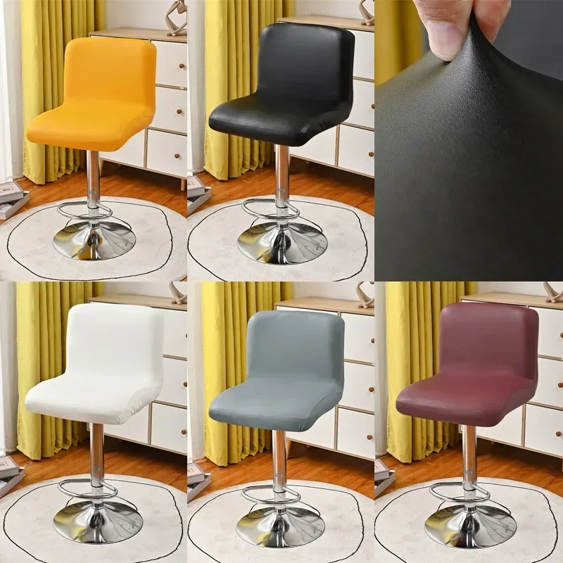 

Pu Leather Bar Stool Chair Cover Stretch Office Chair Slipcovers Elastic Waterproof Short Back Chairs Covers Dining Room Kitchen