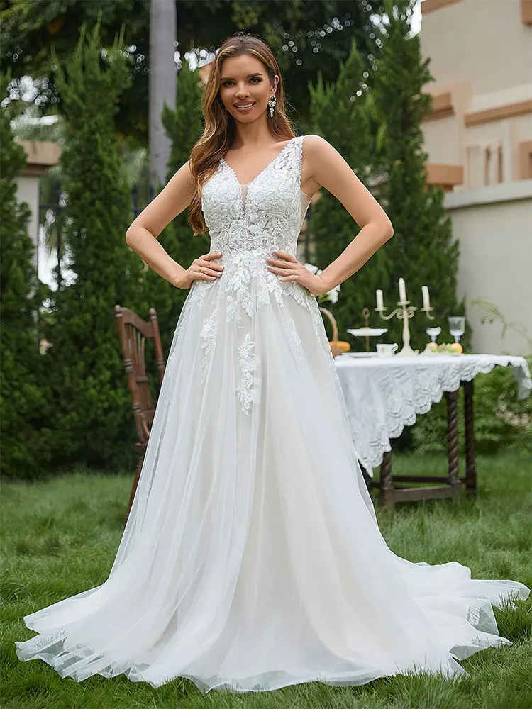 Luxury Lace Wedding Dresses Vestido Novia 2024 V Neck Backless Tulle Ball Gown For Women Long Bridal Party Gown - AliExpress 320 Luxury Lace Wedding Dresses Vestido Novia 2024 V Neck Backless Tulle Ball Gown For Women Long Bridal Party Gown - AliExpress 320