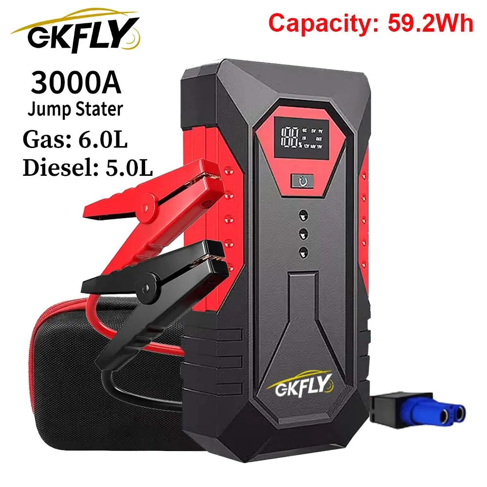 GKFLY 3000A Arrancador de Coches Portátil, Banco de Energía de 4000A, Potenciador de Batería de Coche, Dispositivo de Arranque de 12V para Gasolina y Diésel 6.0L/4.0L