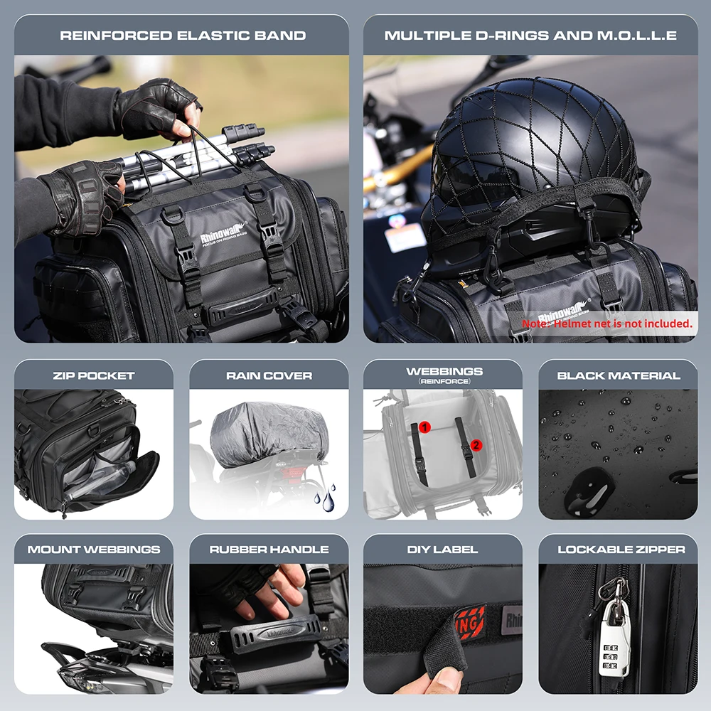 Rhinowalk MT4026 Motorcycle Bag 19 32L 40 60L Waterproof Tail Bag - Image 5