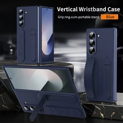 Luxury Wristband Invisible Bracket Case with Hand Strap and Folding Stand, Premium Silicone Cover for Samsung Z Fold 6 (Navyblue)