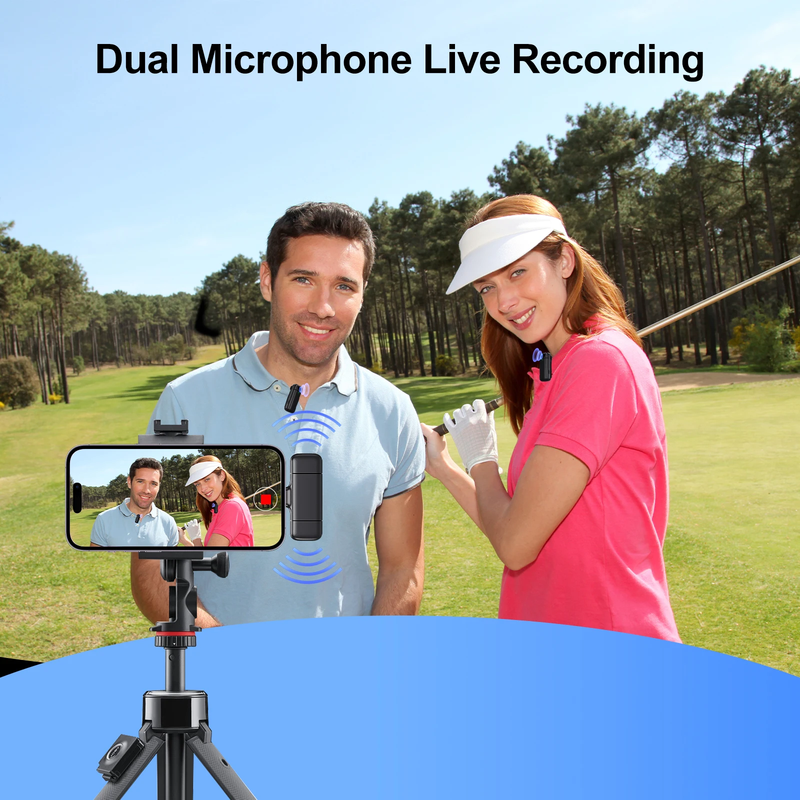 무선 라발리에 마이크, 디지털 충전 구획, 지능형 소음 제거, 안드로이드 및 아이폰용 HD 녹화