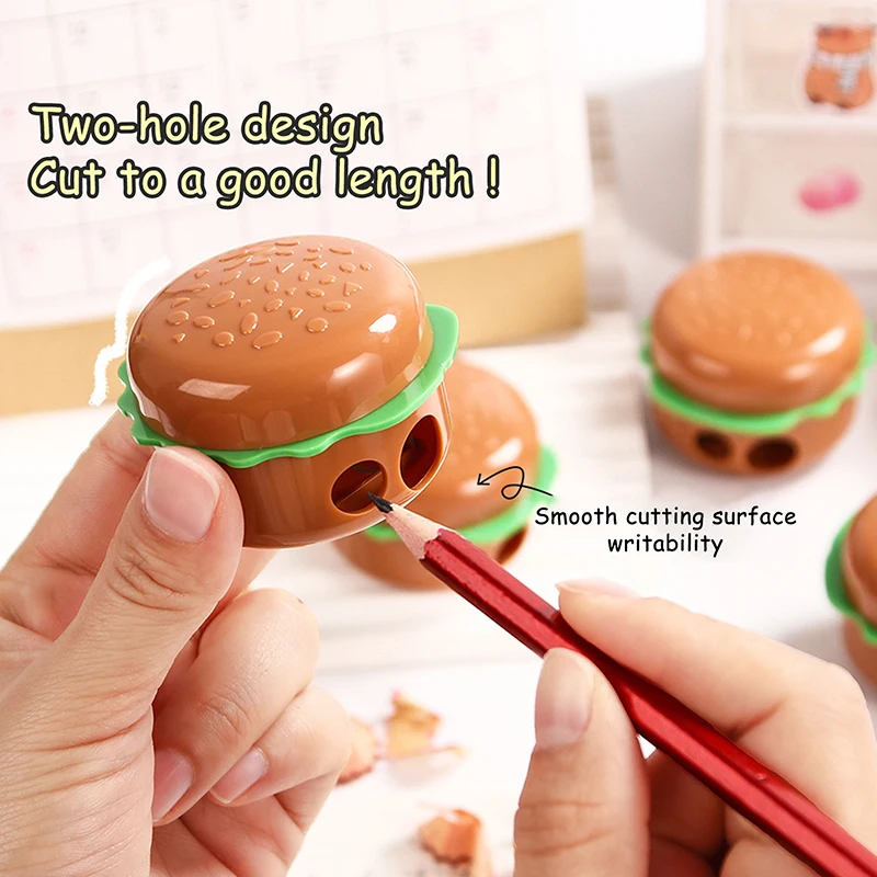 Creative Cartoon Hamburger Shape Pencil Sharpeners Double Holes Pencil Cutting Tools School Supplies Student Stationery Gifts - 4