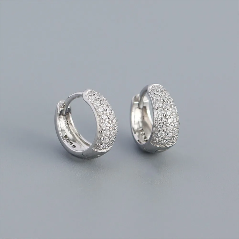 14K Gold Plated Full Zircon Round Hoop Earrings for Women White CZ Circle Ear Buckle Jewelry Accessories