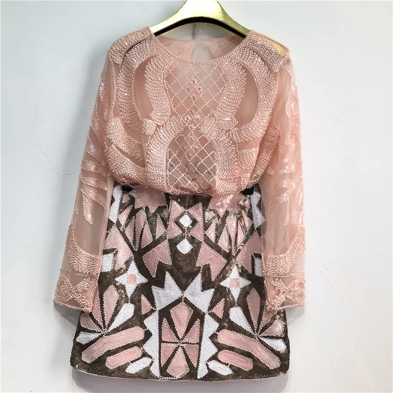 2-Pcs-Set-Women-Vintage-Pearl-Beads-Embroidered-Flower-Sequins-Long ...