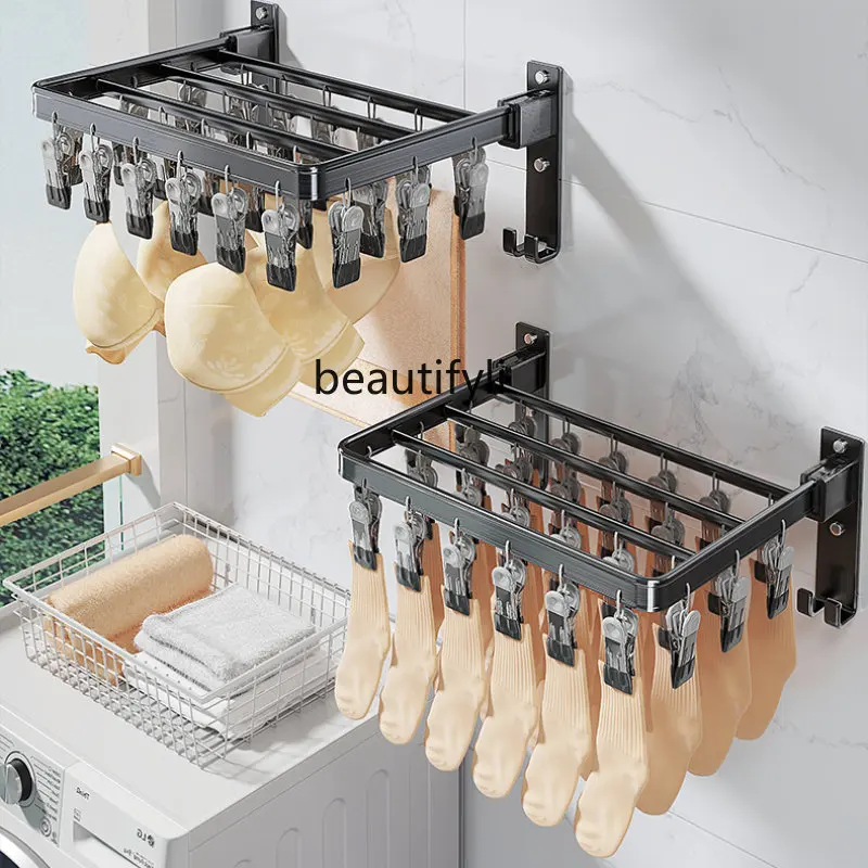 

yj Folding Drying Rack Balcony Bathroom Multi-Function Clothes Hanger Clip