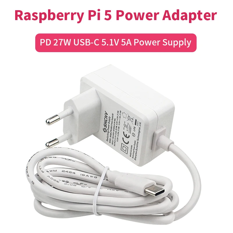 Raspberry Pi 5 PD 27W Power Supply 5.1V 5A USB Type C Power Adapter for EU US UK