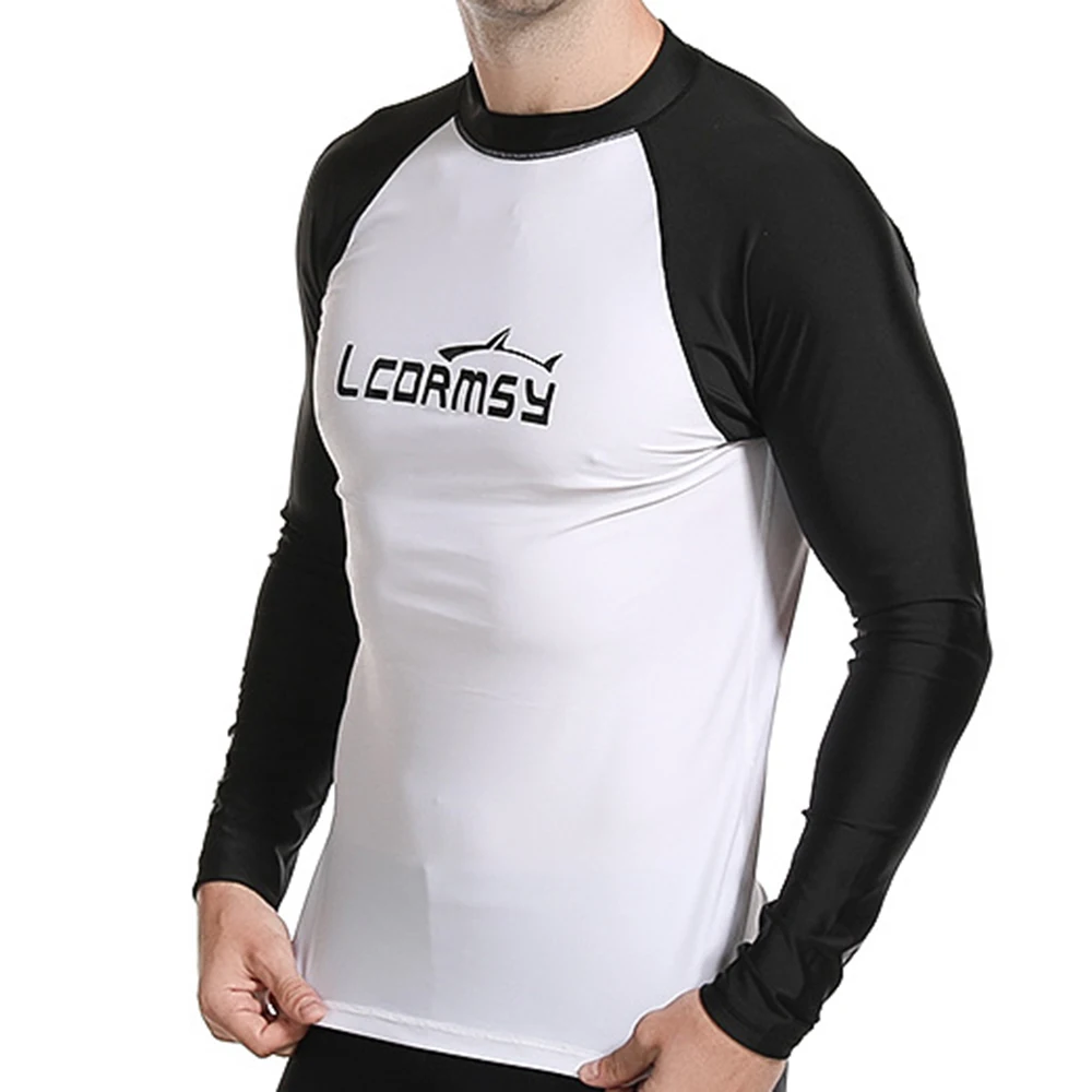 Men's High Elastic Sunscreen Shirts Long Sleeve Surf Top Water Sports Fitness Quick Dry UPF 50 +