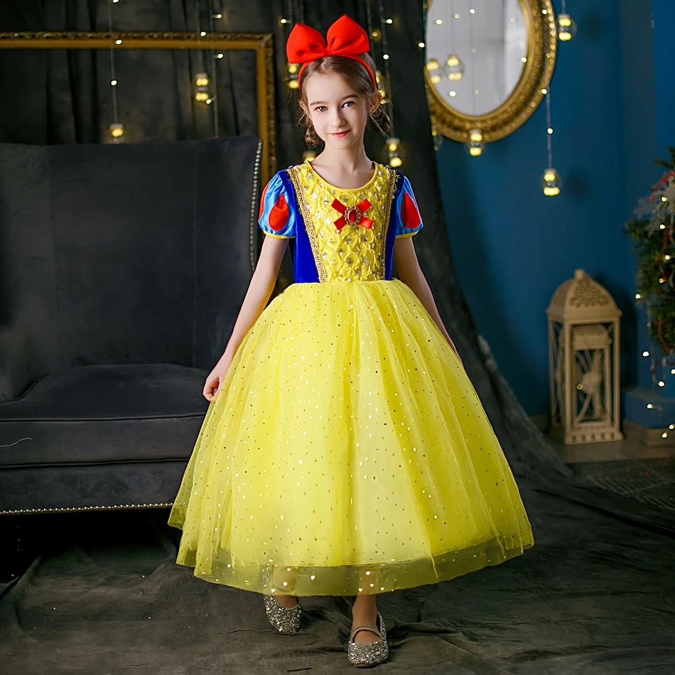 Princess Lace Snow White Dress for Girl Kids Costume with Cloak Halloween Ball Gown Children Party Birthday Dress 2-10Y