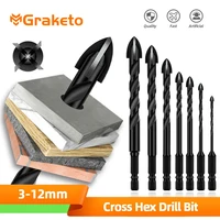 Cross Hex Tile Drill Bit For Glass Concrete Ceramic Tile Hole Opener Tunsten Carbide Hard Alloy Bits Set Tools 3 4 5 6 8 10 12mm