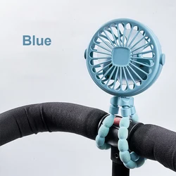 Compact 360° Rotating Clip - On Fan with Flexible Tripod and LED Light - USB Rechargeable (Blue)