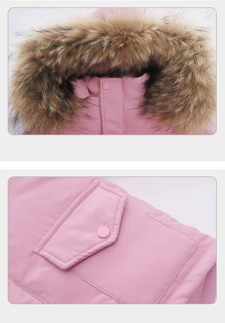 30 Grad russische Winter Kinder Jungen Tarnung Daunen jacke wasserdichte Echtpelz Mädchen Overalls 1-5 Jahre Kinder Junge Schnee anzug Set – Detail 9