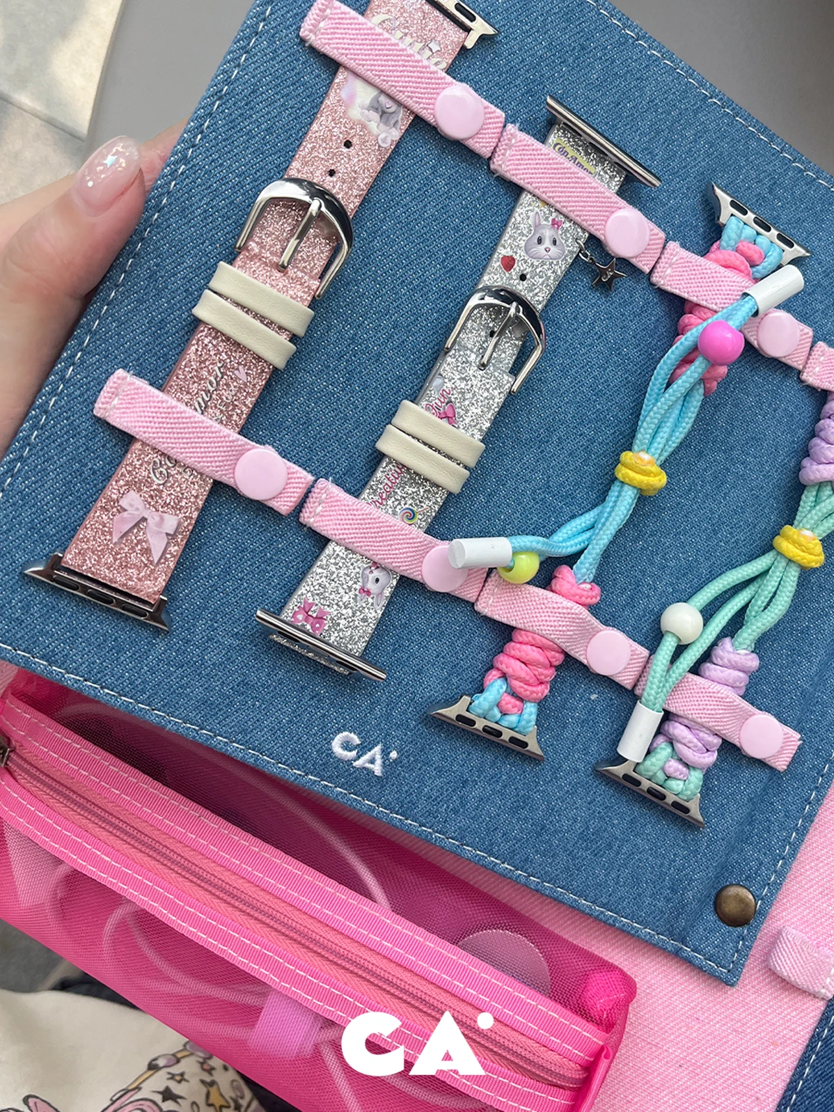 핀업 청바지 패치워크 바인더 다기능 iPad 및 iWatch 스트랩 보관 가방 사진 앨범 카드 수집가 도서 선물
