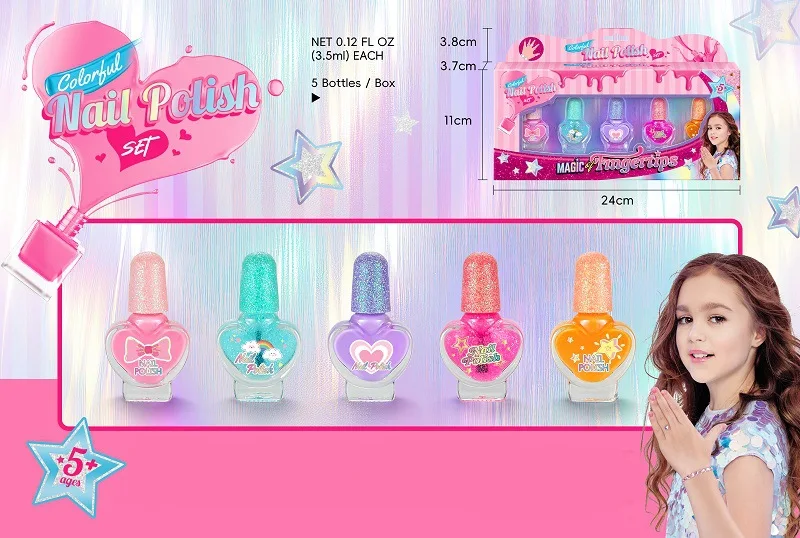 Children's Nail Polish Set 5 Color Safe Non-toxic Water-based Peelable Girls Princess Dress Up Play House DIY Nail Art Toys Nail Art Toys