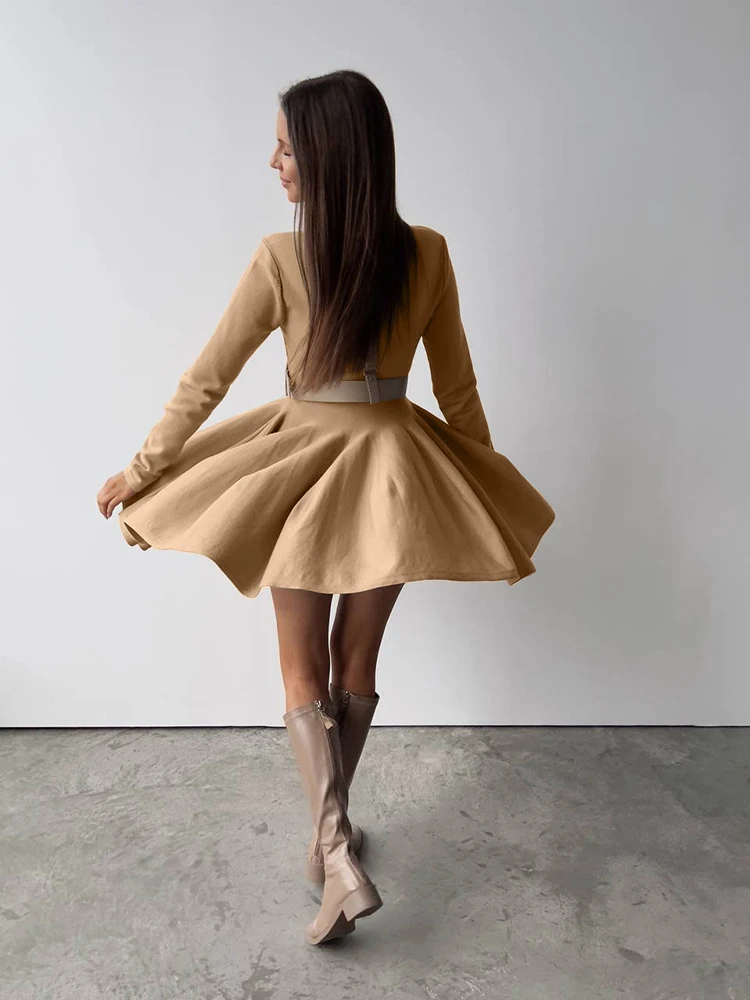 jumper pleated skirt dress Handmade Wool Blend Midi Dress  Vintage Winter Swing Style
