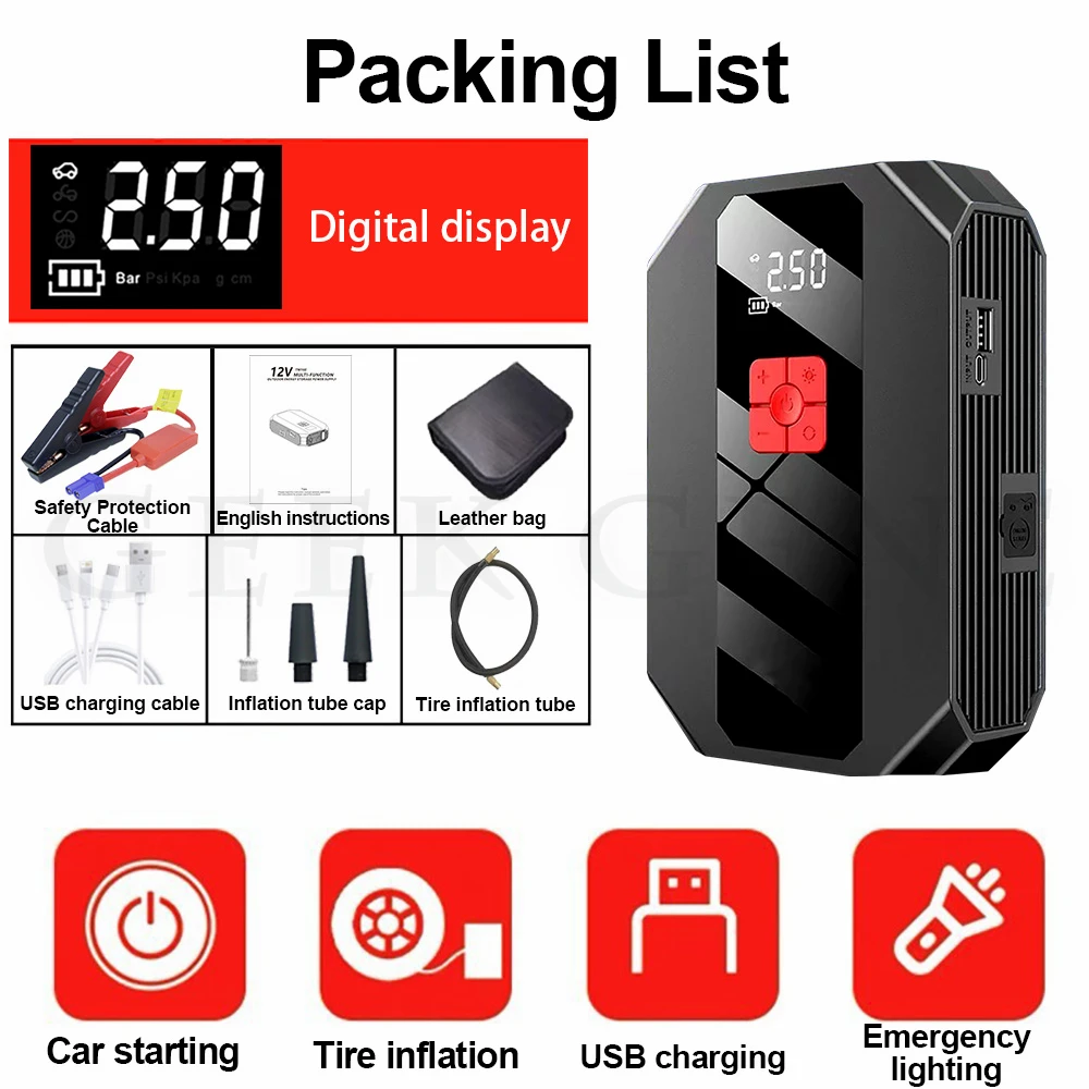 4 In 1 1200A Jump Starter Power Bank 26800mAh 150PSI Air Compressor Tire Pump Portable Charger Car Booster Starting Device car jump starter jump starter
