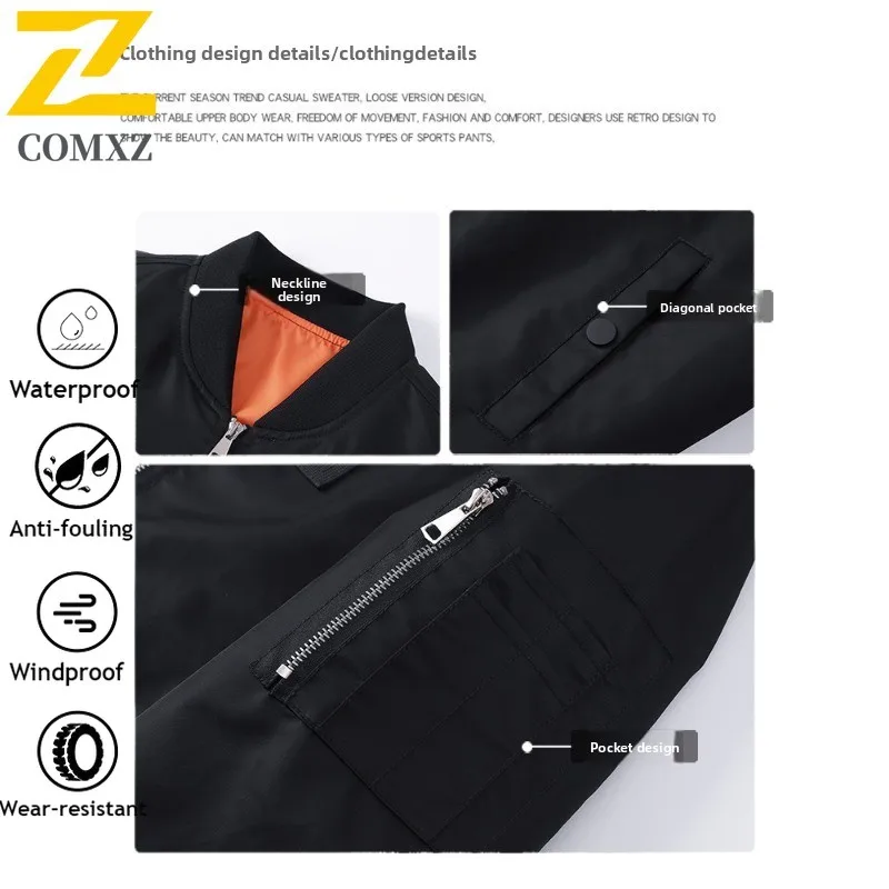 Mens Vintage MA-1 Bomber Jacket Spring Autumn Stand Collar Waterproof Windproof Loose Fit Baseball Coat Military Style Outerwear