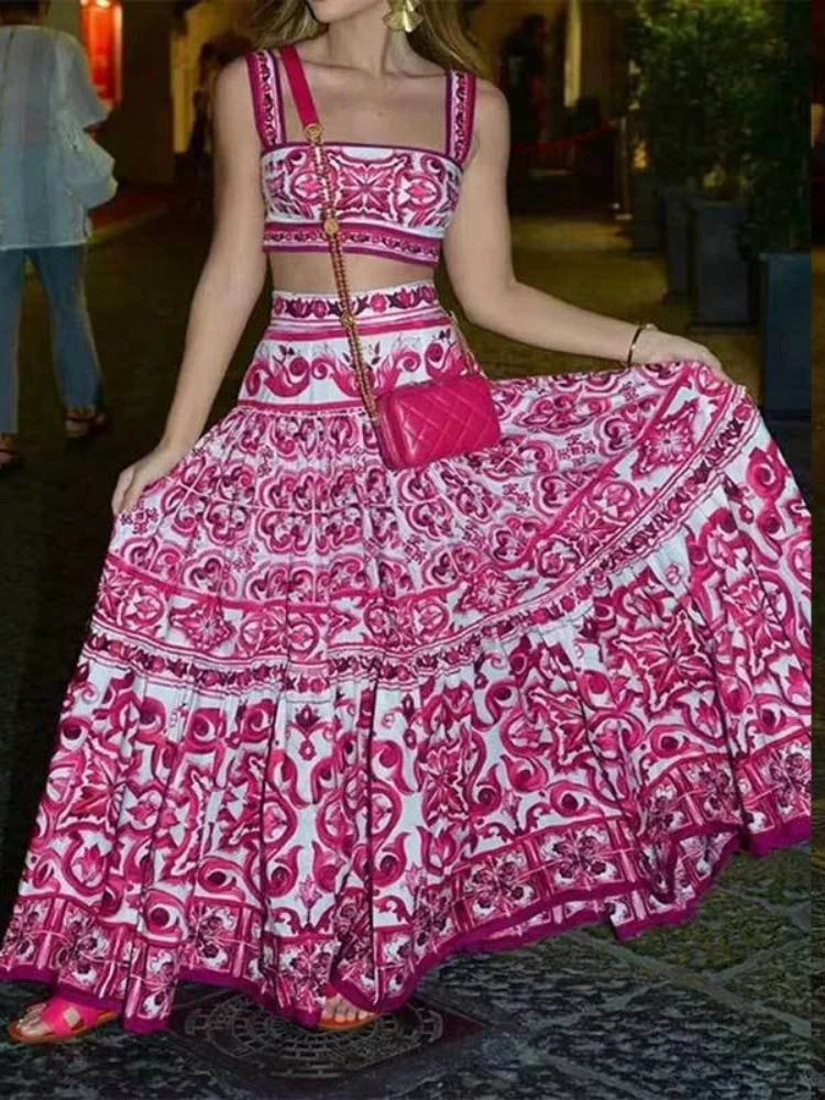 عطلة الصيف الأصفر الأزهار قطعتين النساء تنورة مجمو...