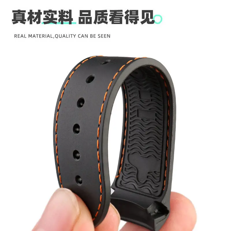 Silicone Strap with Quarter Orange Accent for Men's Watch - Curved Design, 20mm/22mm