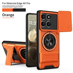 Motorola Edge 60 Pro Magsafe Magnetic Armor Case with Camera Protection and Foldable Holder - Motorola Edge 60 Pro (SJia - Orange)