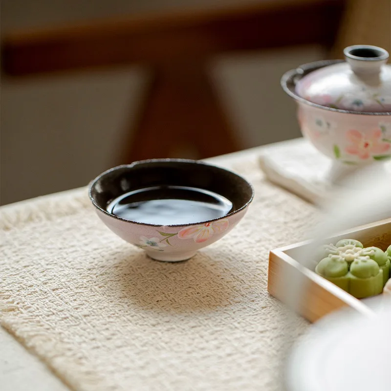 Powder Yin Hand-painted Winter Jasmine Teacup Retro Tea Bowl Mug Tea-tasting Personal Cup Chazhan Master Cups Craft 55ml