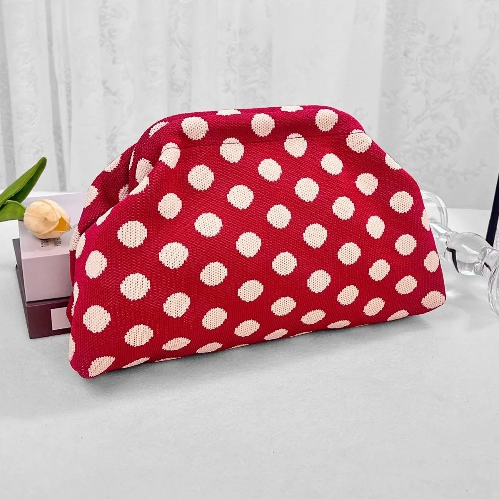 Borsa per il Trucco a Blocchi di Colore con Motivo a Pois, Grande Capacità, Portatile, Stile Retrò, Resistente, Elegante, Pochette Capiente per Palestra