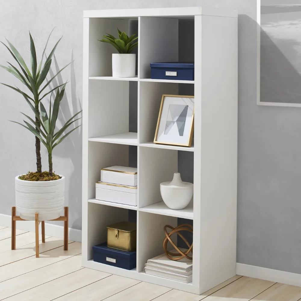 

White Texture Storage Locker 8-Cube Storage Organizer Shelf Wood Desk Bookshelf Furniture Living Room Shelving for Books Librero