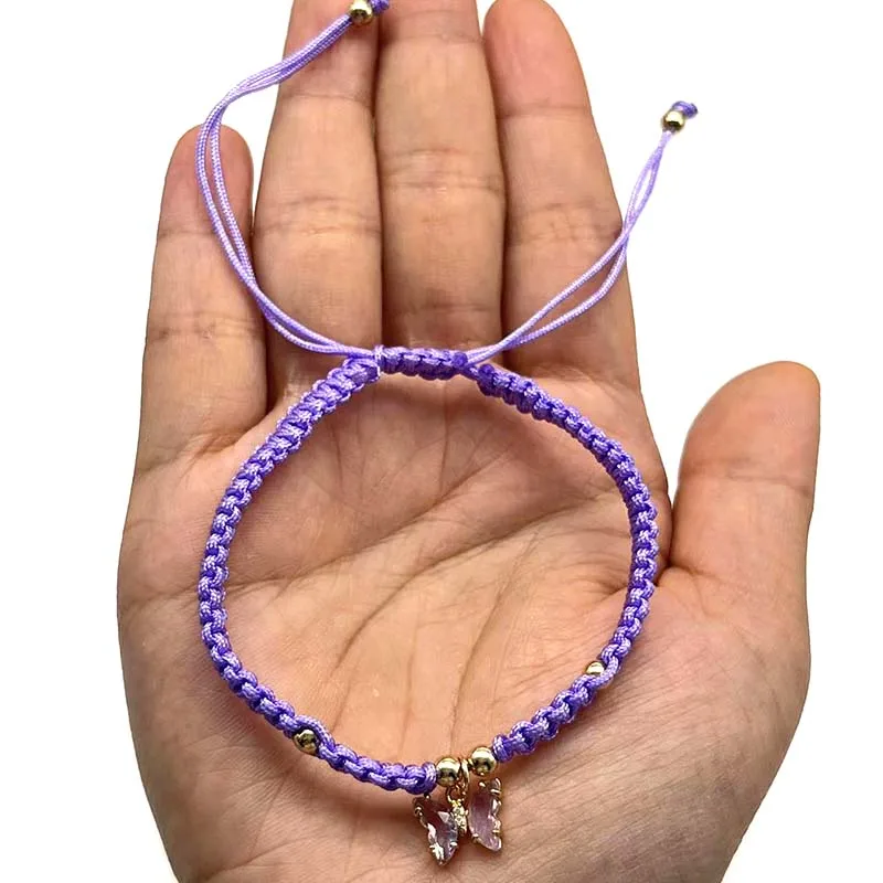 12Pcs Crystal Shiny Butterfly Handwoven Bracelets Glass  Pendant Multicolor Animal Charm for DIY Jewelry Sweet Gifts Many Colors