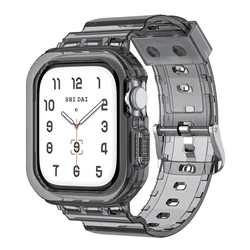 Transparent Silicone Band and Case for Smartwatch - Sport Strap, Ashion Design (Transparent black)