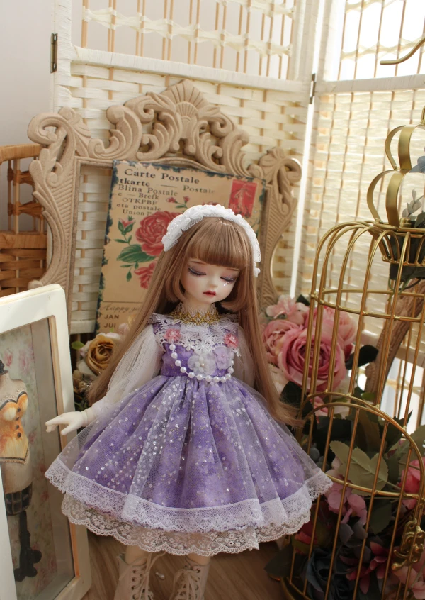 

1/6 1/4 1/3 BJD dress hair Clips retro dress Cute Purple Lace for 1/3 1/4 1/6 BJD SD DD 1/6 Blyth doll accessories