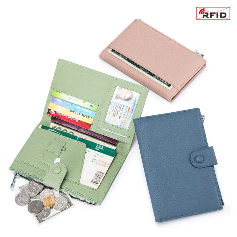 Genuine Leather RFID Blocking Passport Holder Wallet for Women Slim Travel Document Organizer with Credit Card Slots