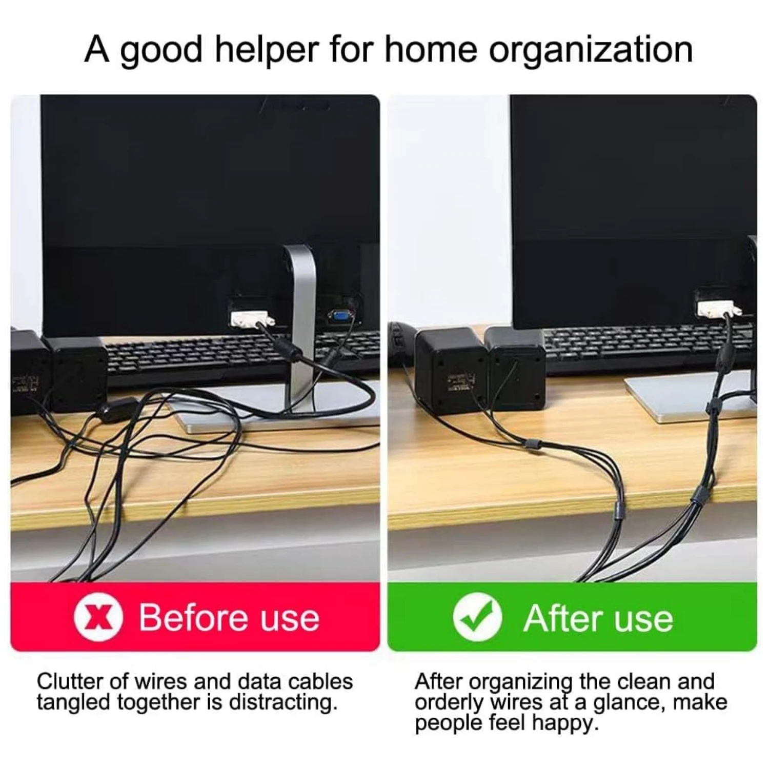 재사용 가능한 훅앤루프 케이블 타이, 길이 조절 가능한 셀프 그립 스트랩, 가정 사무실 PC용 와이어 코드 정리 도구