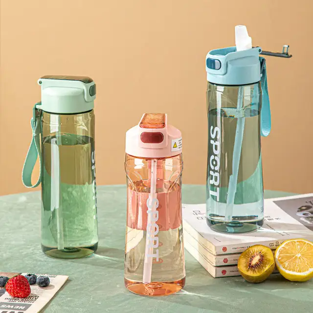 800ml Large Capacity Plastic Transparent Water Bottle With Straw Drinking Portable Sport Cup Kid School Outdoor Sport Camping 3