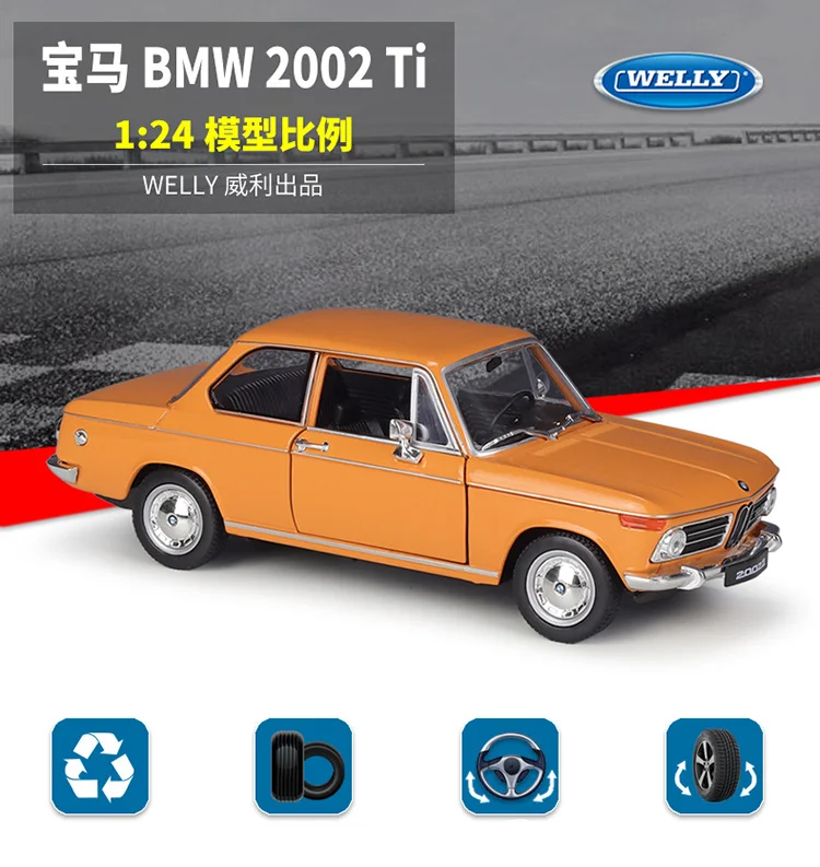 BMW 2002 Ti, Orange, 1968, Modellauto, Fertigmodell, Welly 1:24 : Welly:  : Jeux et Jouets