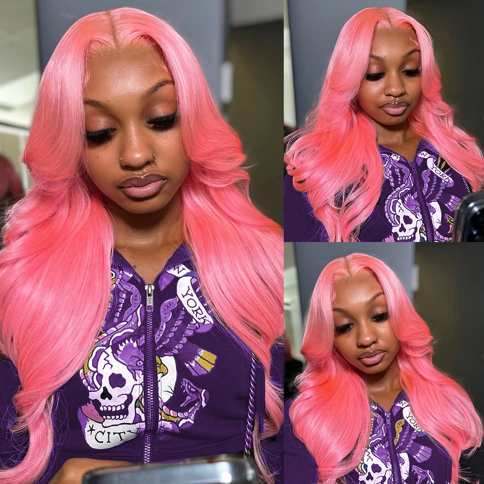 250% Density Pink Human Hair Wig Body Wave Lace Front Wigs 13x6 Hd Lace Frontal Wig Brazilian 30 Inch Colored For Black Women
