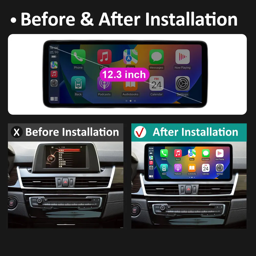 Radio para Auto Android 16 de 10.33 / 12.3'' para BMW Serie 2 F45 F46 2013 2014 - 2019, Carplay Inalámbrico, WIFI, BT, GPS, Navegador, Pantalla Táctil HD 6