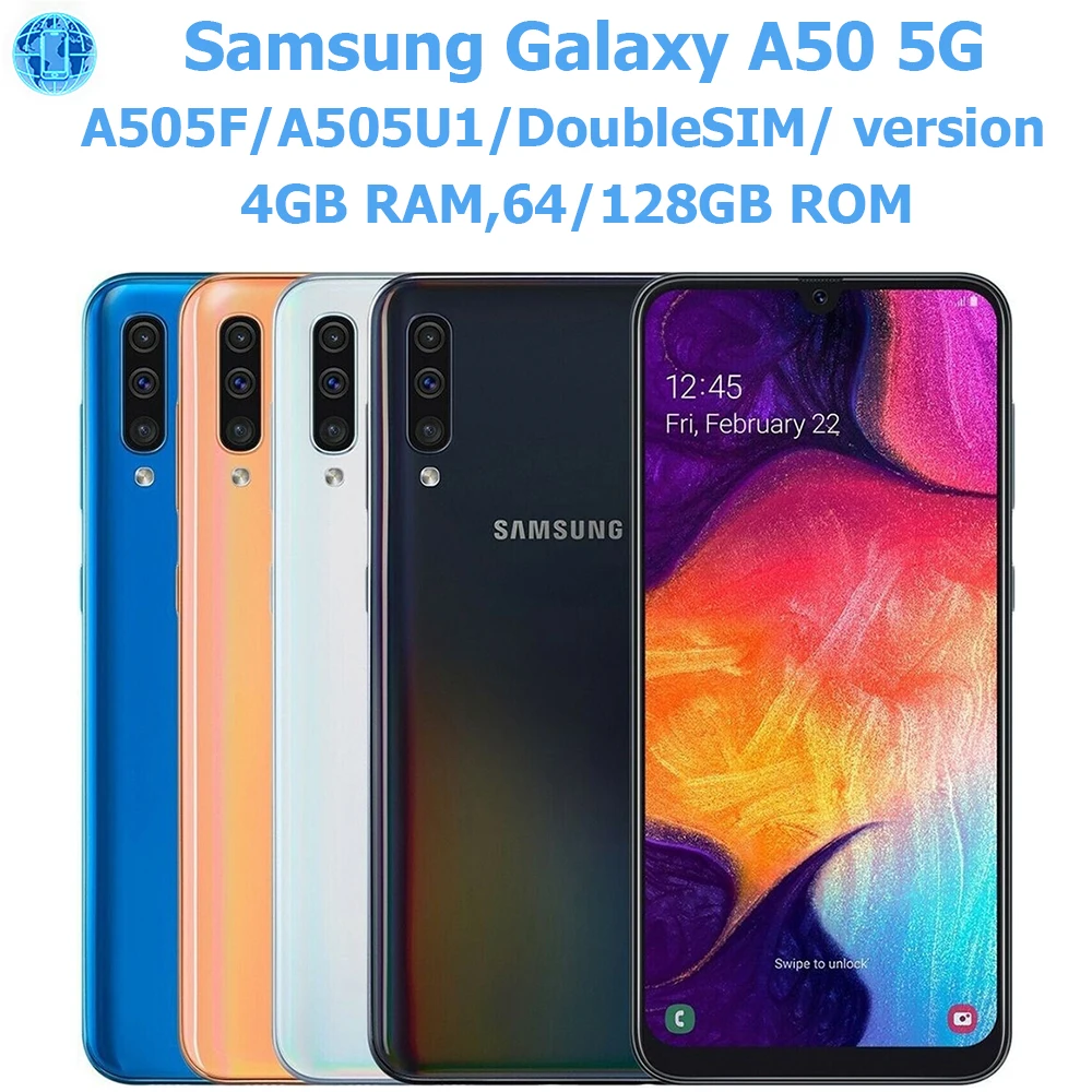 Samsung Galaxy A50 Smart Android Phone AMOLED da 6,4 pollici Impronte digitali facciale Samsung Smartphone 4000mAh 25MP NFSblocco originale