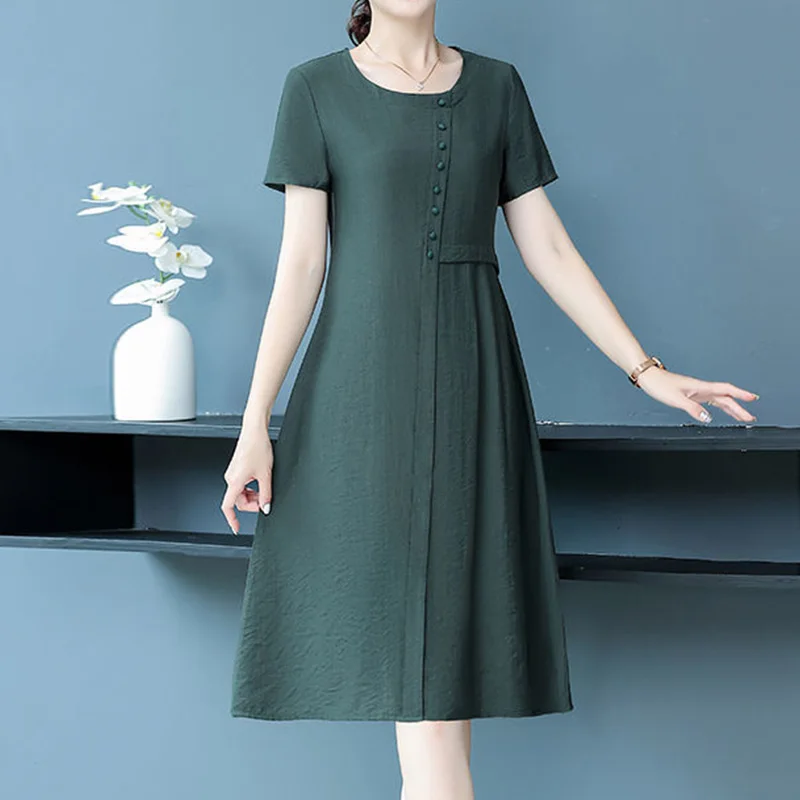 Robe Longue En Lin Pour Femme - Coupe Fluide, Col V, Manches Courtes - Style Décontracté été - Toutes Tailles - 8