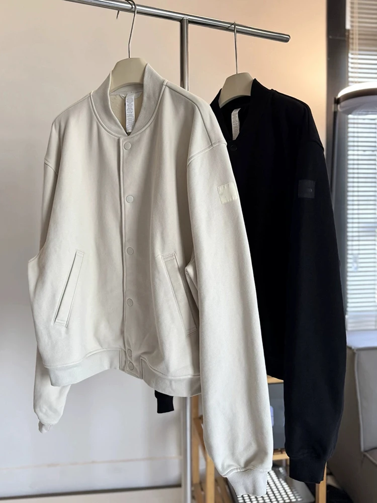 Herbst- und Winterjacke für Damen, lässig, langärmelig, weich, mit Knopfleiste vorne, gerippte Bündchen, Wollstoff – Detail 3