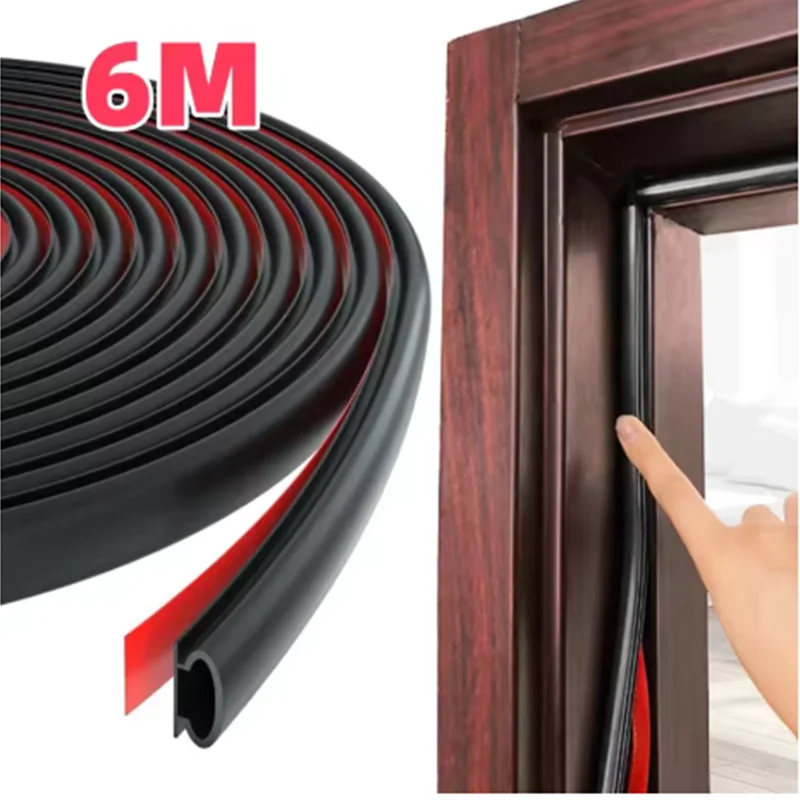 Weatherproof Soundproofing Self-Adhesive Door and Window Seal Strip - D-Shape, 6M Length