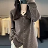 Fall/Winter 2024 New 100% Merino Sweater Women's Hooded Cardigan Loose Sweater Long Sleeve Button Knitted Sweater Jacket 6