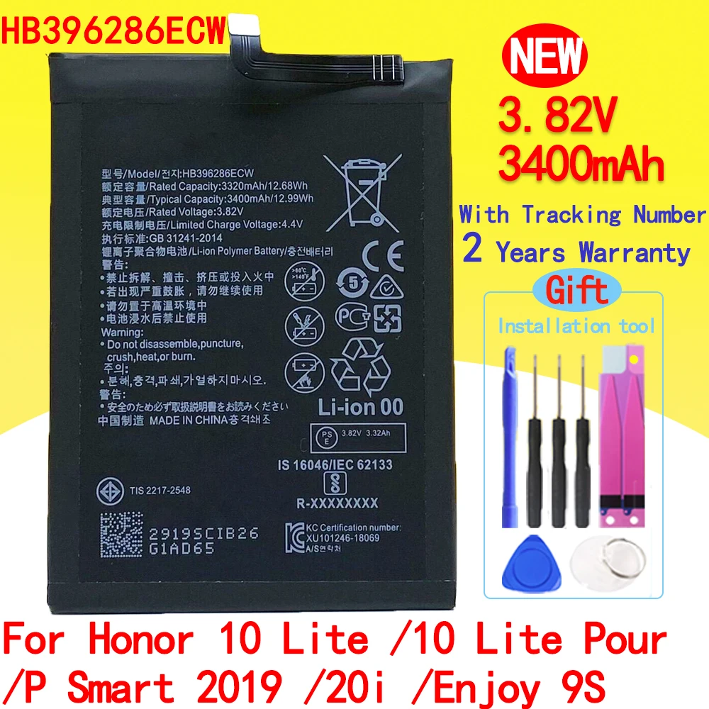 

New HB396286ECW 3400mAh Battery For Huawei Honor 10 Lite Honor10Lite Pour /P Smart 2019 /20i /Enjoy 9S Phone With Free Tools