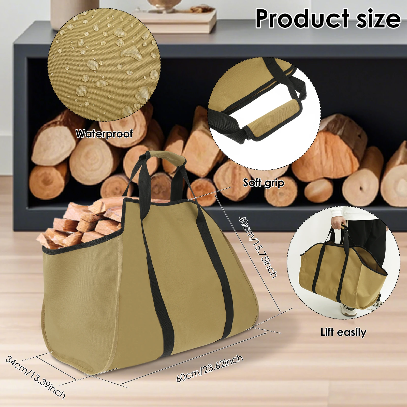 Firewood Carrier Storage Bag Large Capacity Oxford Cloth Scratch-resistant Wood Log Carrier Tote Bag Outdoor Firewood Organizer 6