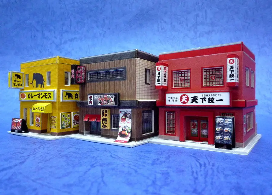 1:150 N-Scale Japanese Building Diorama 3D Paper Model Scene DIY Handmade Ornaments 6 Japanese restaurants