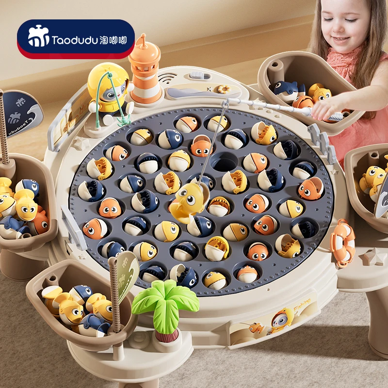 Electric magnetic fishing toy, children's rotating fish disc, lighting and sound effects, two person competition