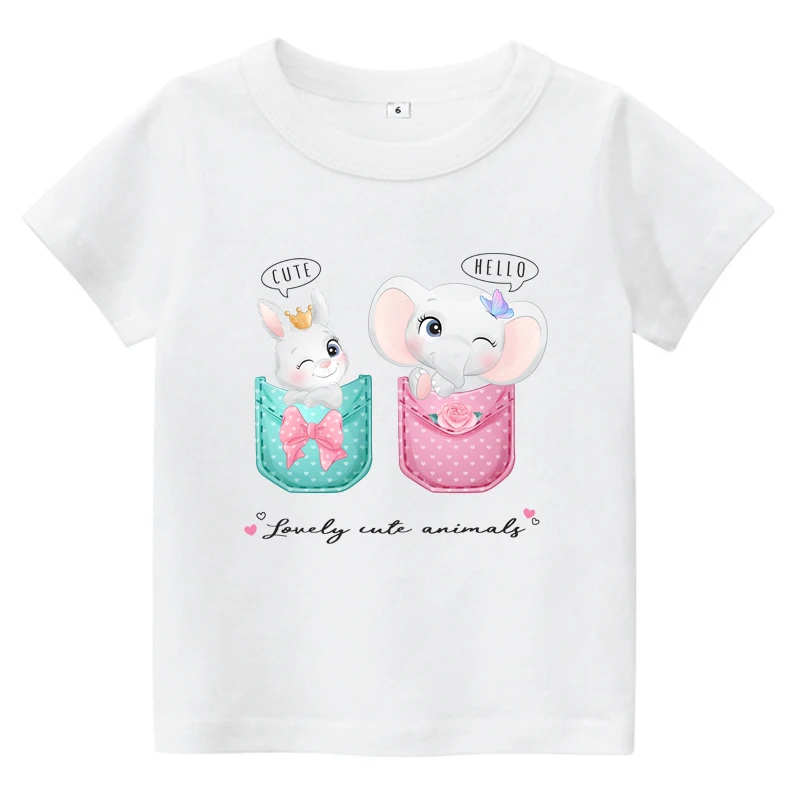 

Girls White T Shirt Ctue Cartoon Print Kids Girl Short Sleeve Fashion T-shirt Funny Letters Toddler Casual Tees Clothes Hipster