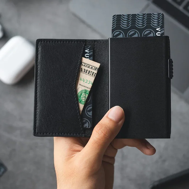 Rfid 마이크로 화이버 가죽 신용 카드 소지자 남성용 지갑 블랙 슬림 얇은 은행 카드 소지자 케이스 스마트 미니멀리즘 지갑 Porte Carte