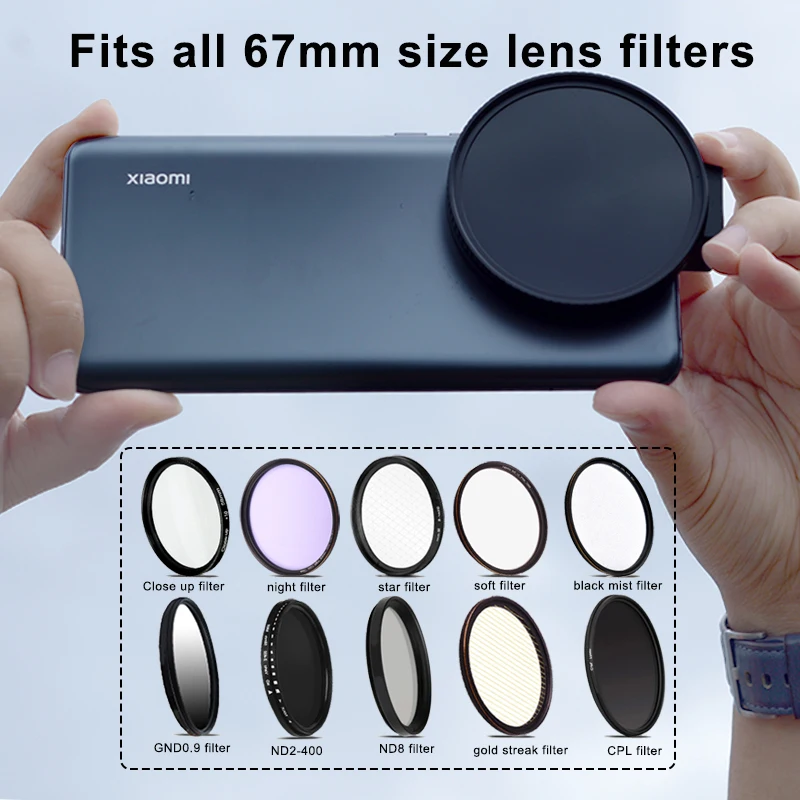 Lightdow 67mm Mobile Phone Lens Metal Filter Holder Filter Holder with Cold Shoe for ND8 CPL White Soft UV Star Filter 3