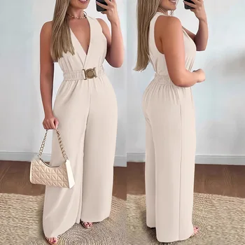 Jumpsuits women 2026 rompers Spring/Summer Deep V-neck sleeveless sexy jumpsuit wide-leg slim fashion jumpsuits women's clothing 1