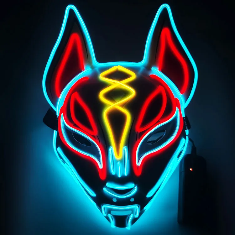 Anime Expro Decor Japanese Fox Mask Neon Led Light Cosplay Mask Halloween Party Rave Led Mask Dance Dj Giorno Di Paga Costume Puntelli
